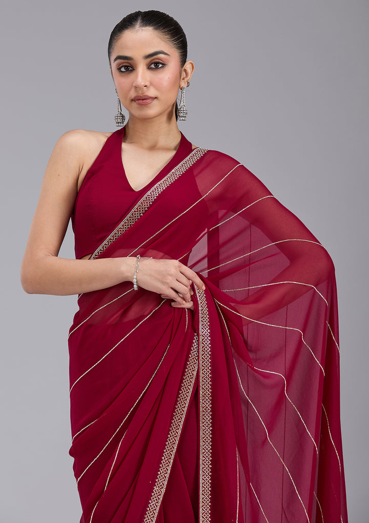 Maroon Stonework (Gold) Georgette Saree