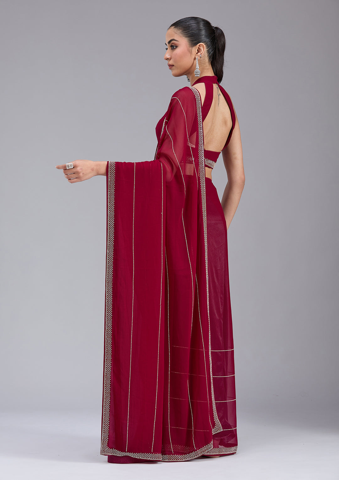 Maroon Stonework (Gold) Georgette Saree