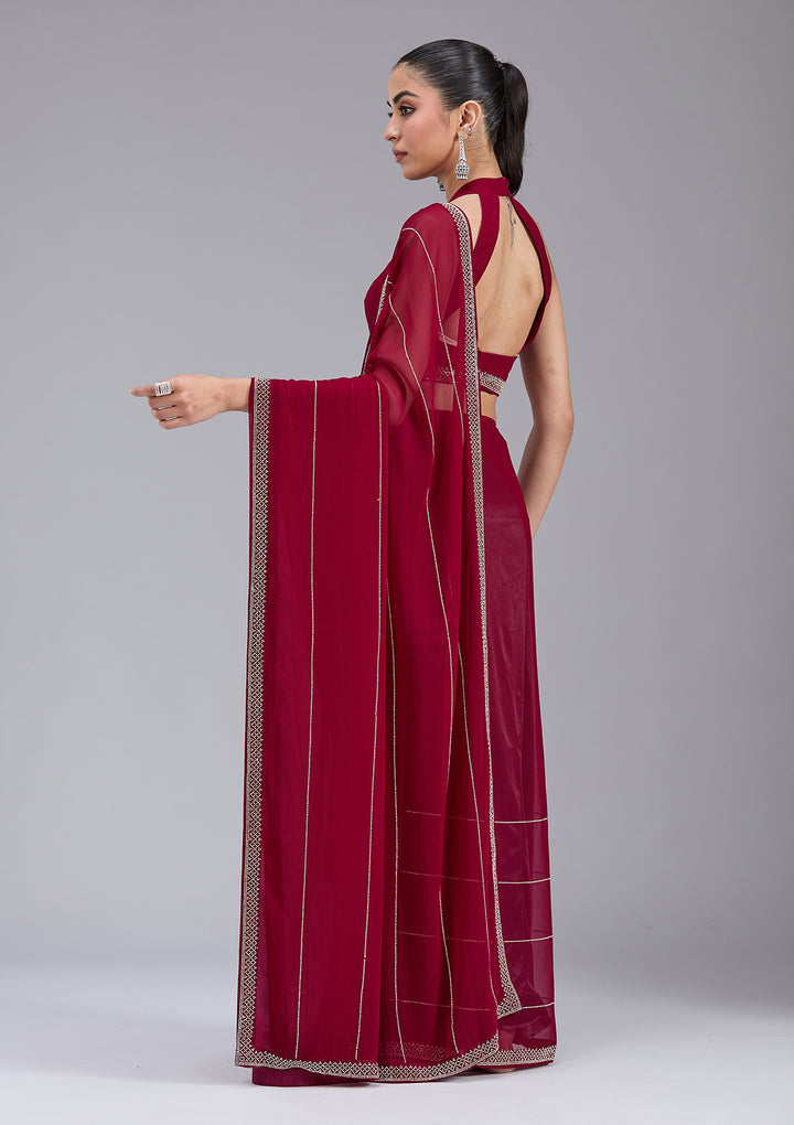 Maroon Stonework (Gold) Georgette Saree