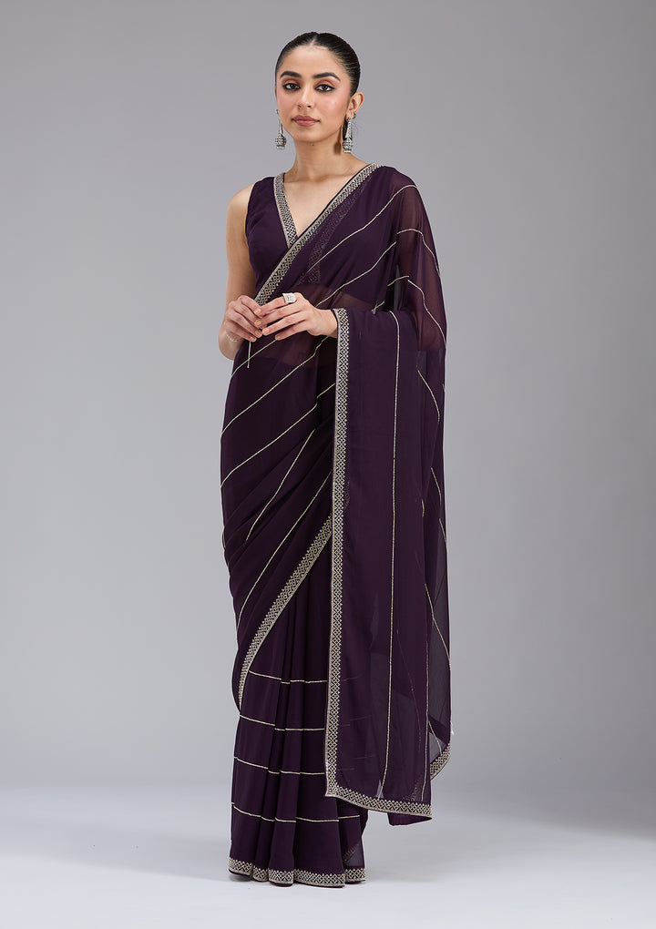 Purple Stonework (Gold) Georgette Saree
