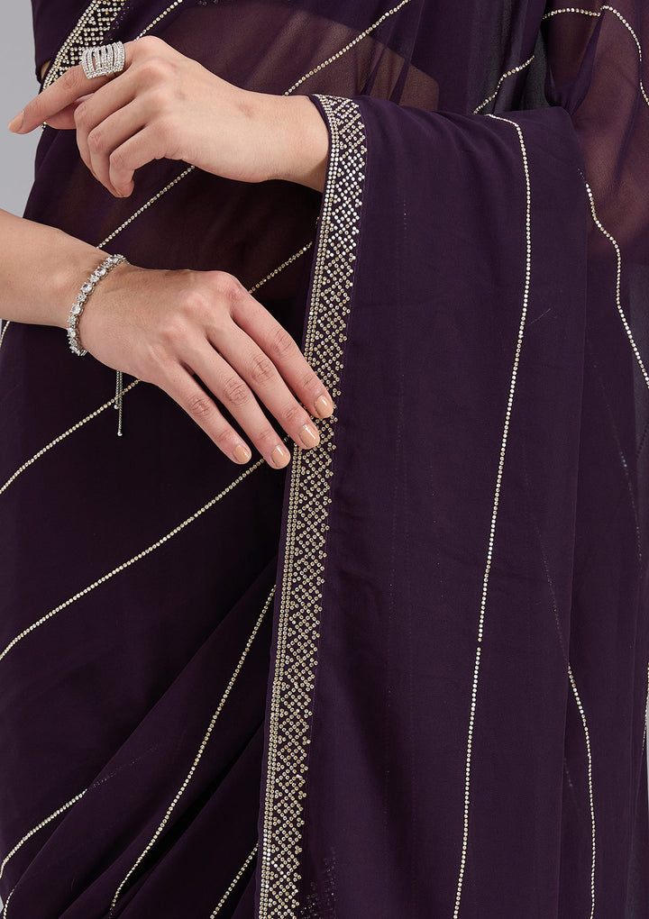Purple Stonework (Gold) Georgette Saree