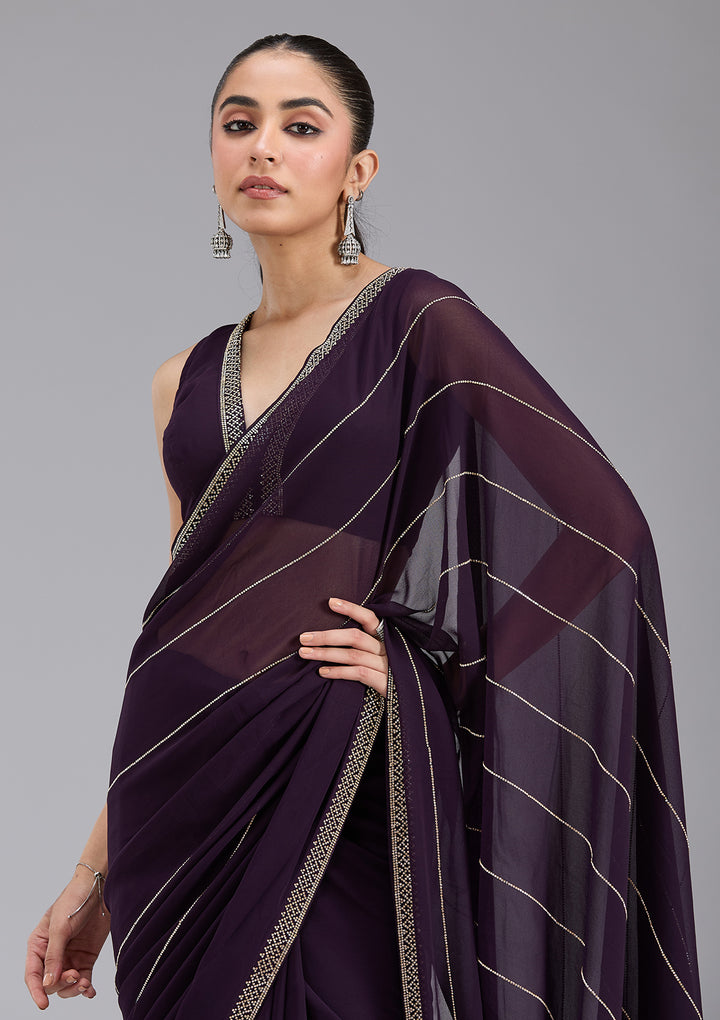 Purple Stonework (Gold) Georgette Saree