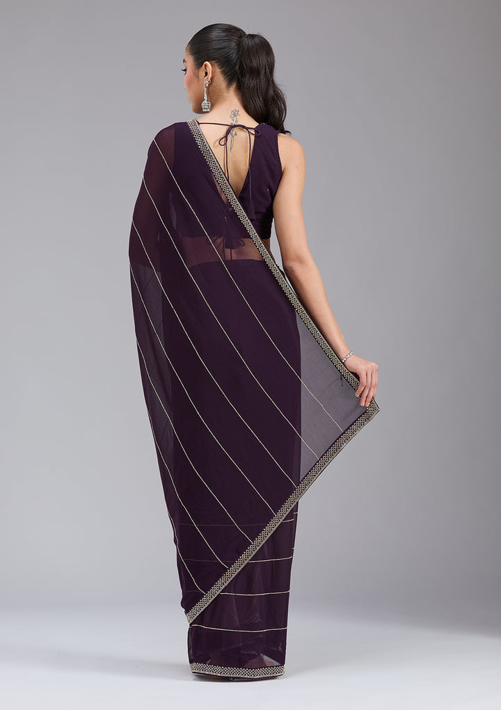 Purple Stonework (Gold) Georgette Saree