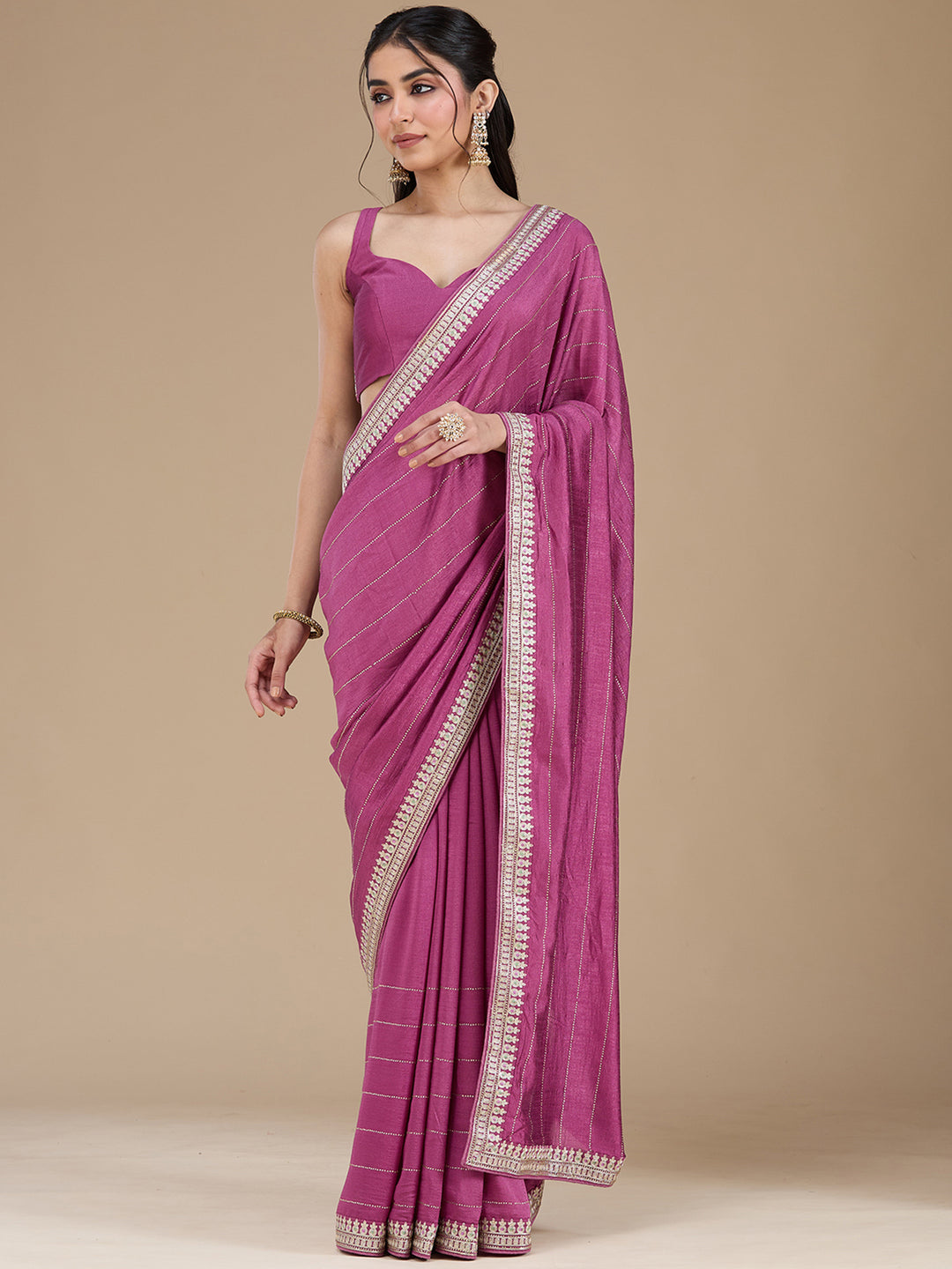 Dark Lavender Zariwork (Silver) Soft Raw Silk Saree