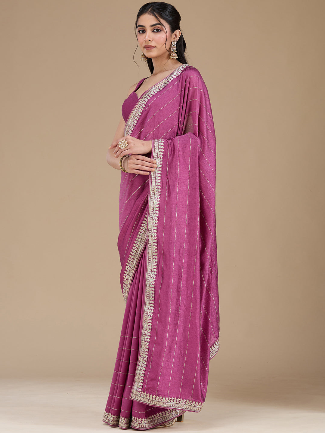 Dark Lavender Zariwork (Silver) Soft Raw Silk Saree