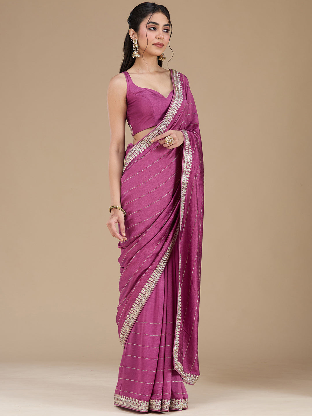 Dark Lavender Zariwork (Silver) Soft Raw Silk Saree