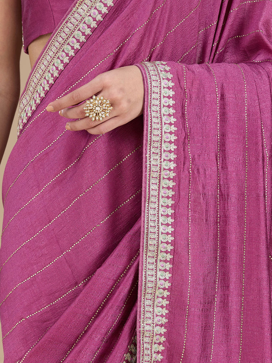 Dark Lavender Zariwork (Silver) Soft Raw Silk Saree