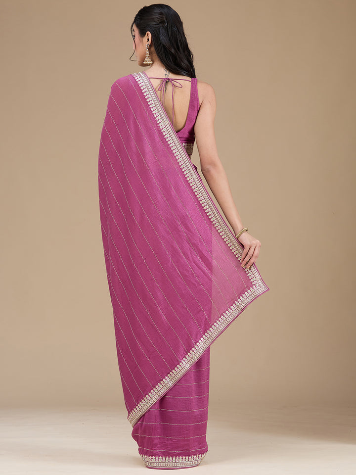 Dark Lavender Zariwork (Silver) Soft Raw Silk Saree
