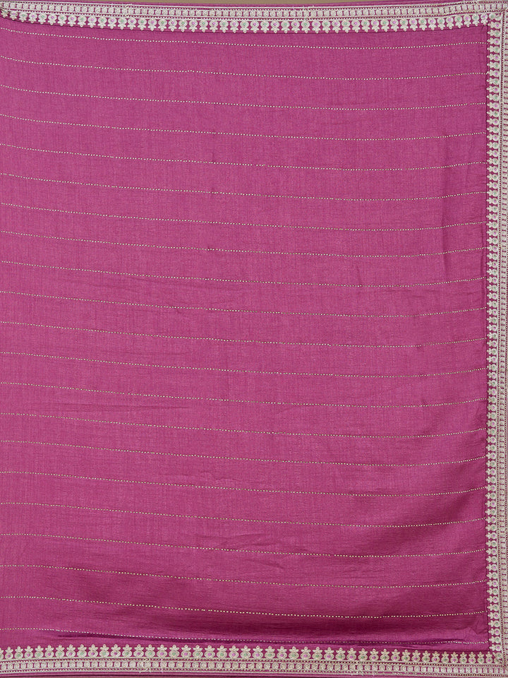 Dark Lavender Zariwork (Silver) Soft Raw Silk Saree