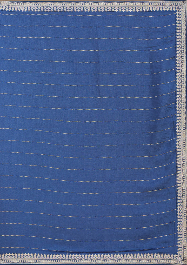 Navy Blue Zariwork (Silver) Soft Raw Silk Saree