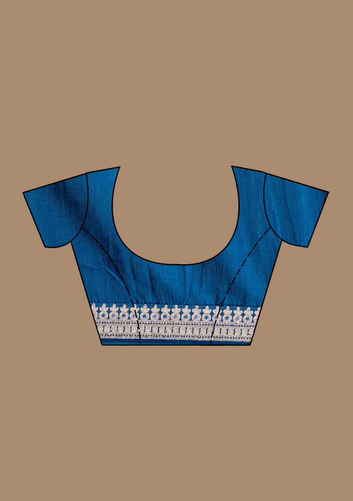 Navy Blue Zariwork (Silver) Soft Raw Silk Saree