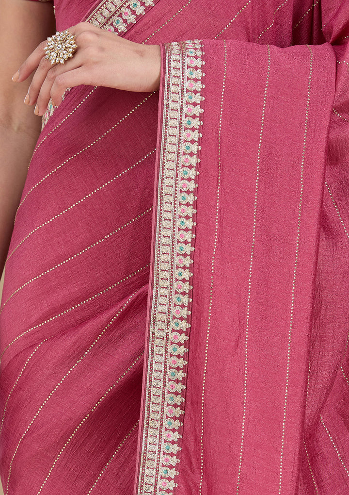 Onion Pink Zariwork (Silver) Soft Raw Silk Saree
