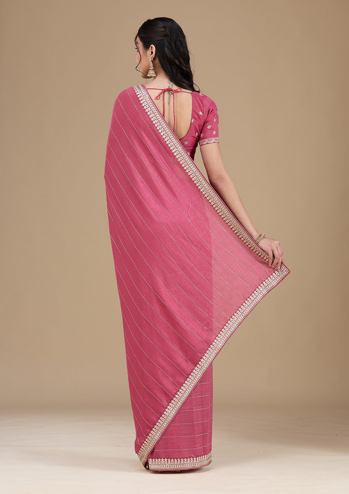Onion Pink Zariwork (Silver) Soft Raw Silk Saree