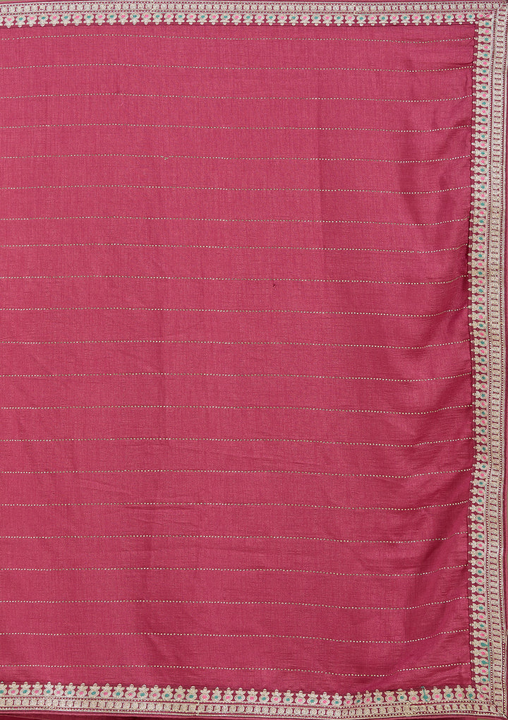 Onion Pink Zariwork (Silver) Soft Raw Silk Saree