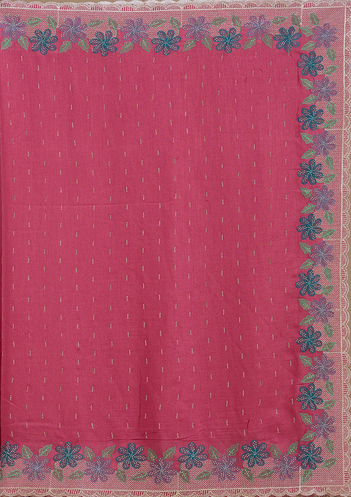Onion Pink Threadwork Soft Raw Silk Saree