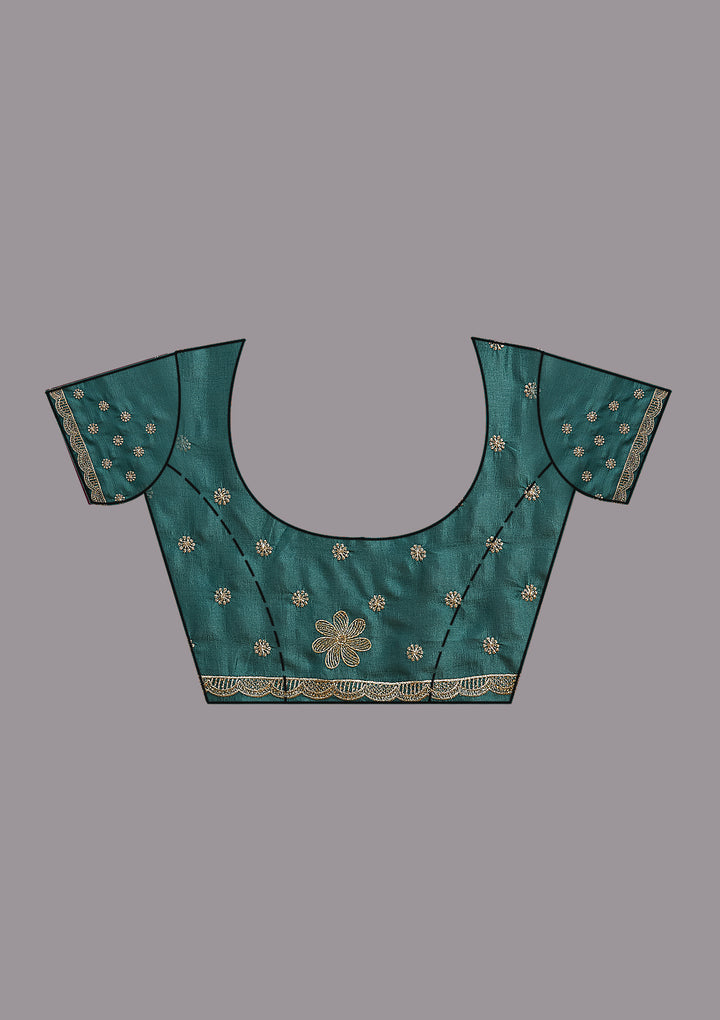 Sea Green Threadwork Soft Raw Silk Saree