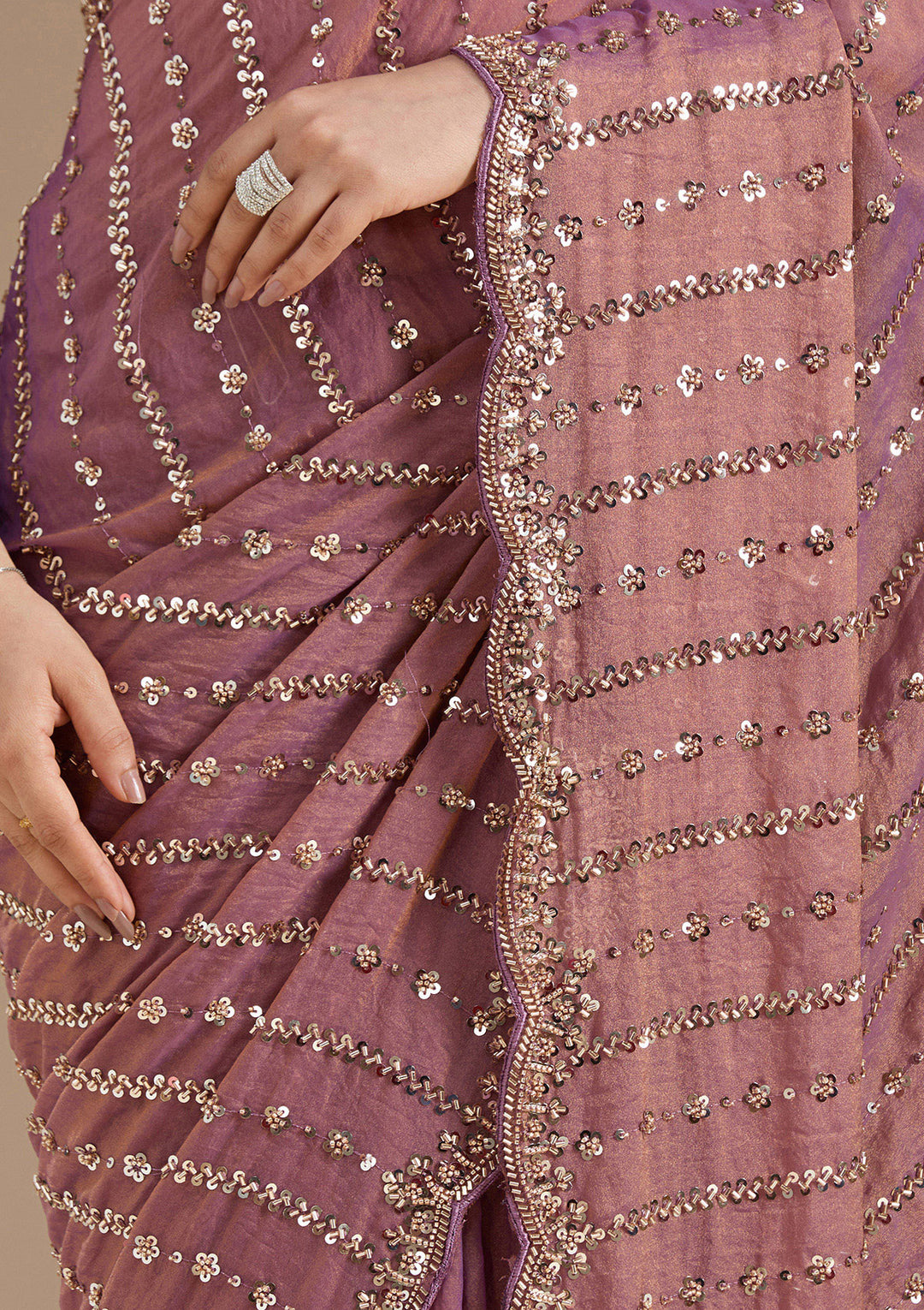 Lavender Cutdana Tissue Saree