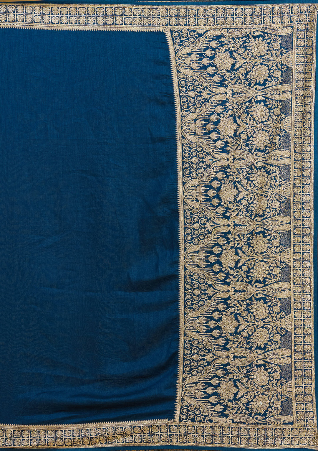 Peacock Blue Zariwork (Gold) Soft Raw Silk Saree