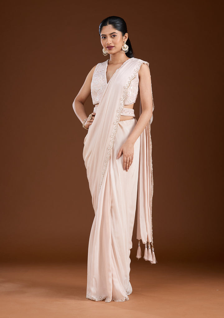 Off White Cutdana Satin Saree