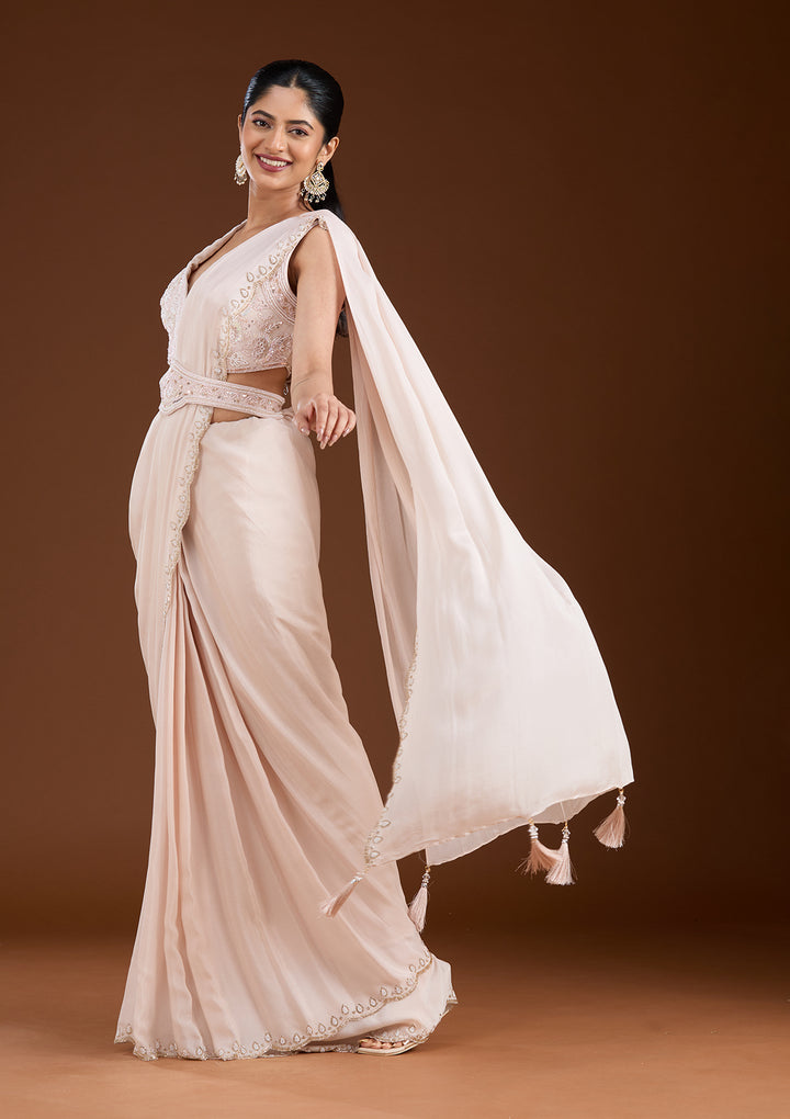 Off White Cutdana Satin Saree