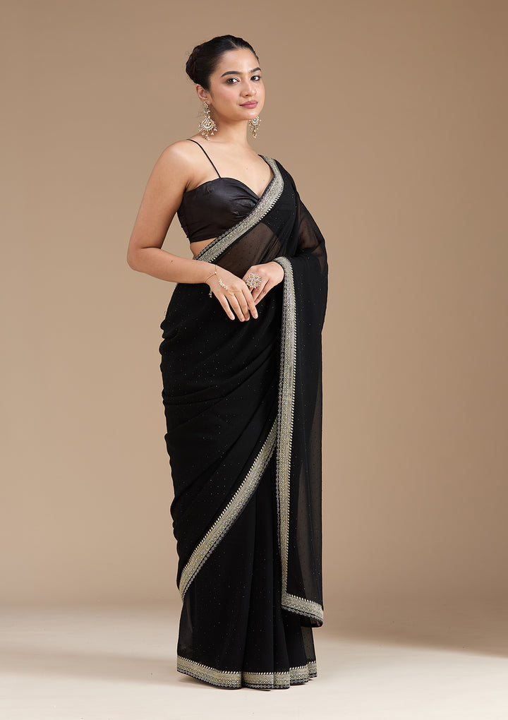 Black Zariwork (Silver) Georgette Saree