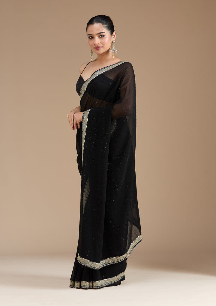 Black Zariwork (Silver) Georgette Saree