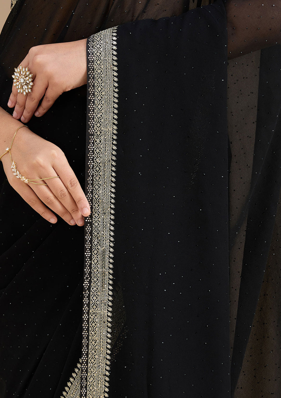 Black Zariwork (Silver) Georgette Saree