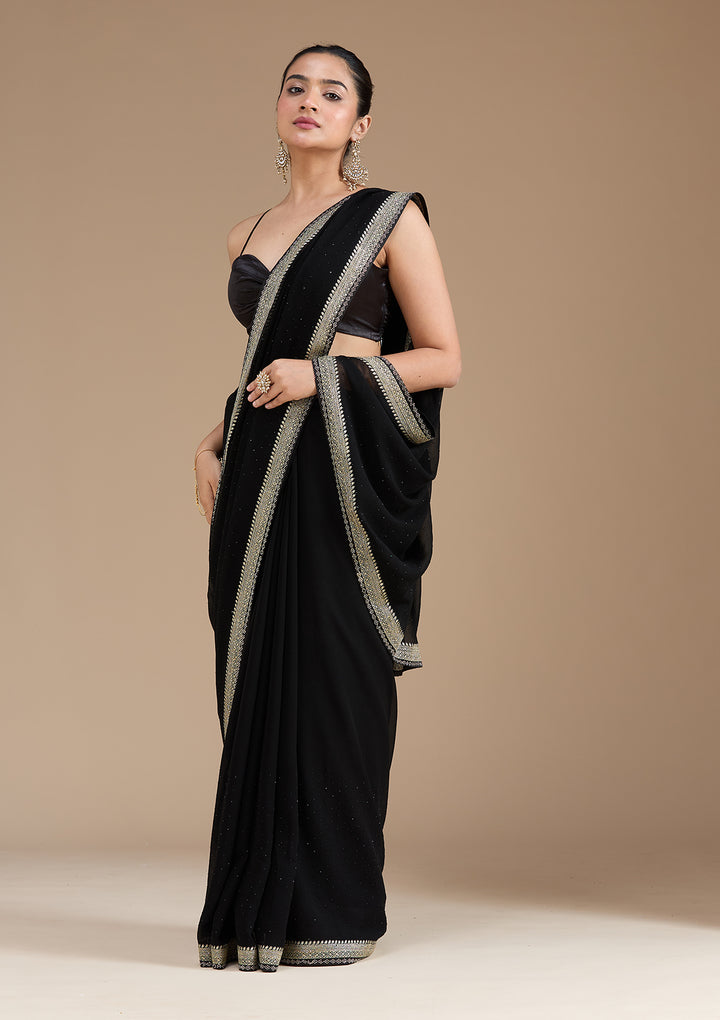 Black Zariwork (Silver) Georgette Saree