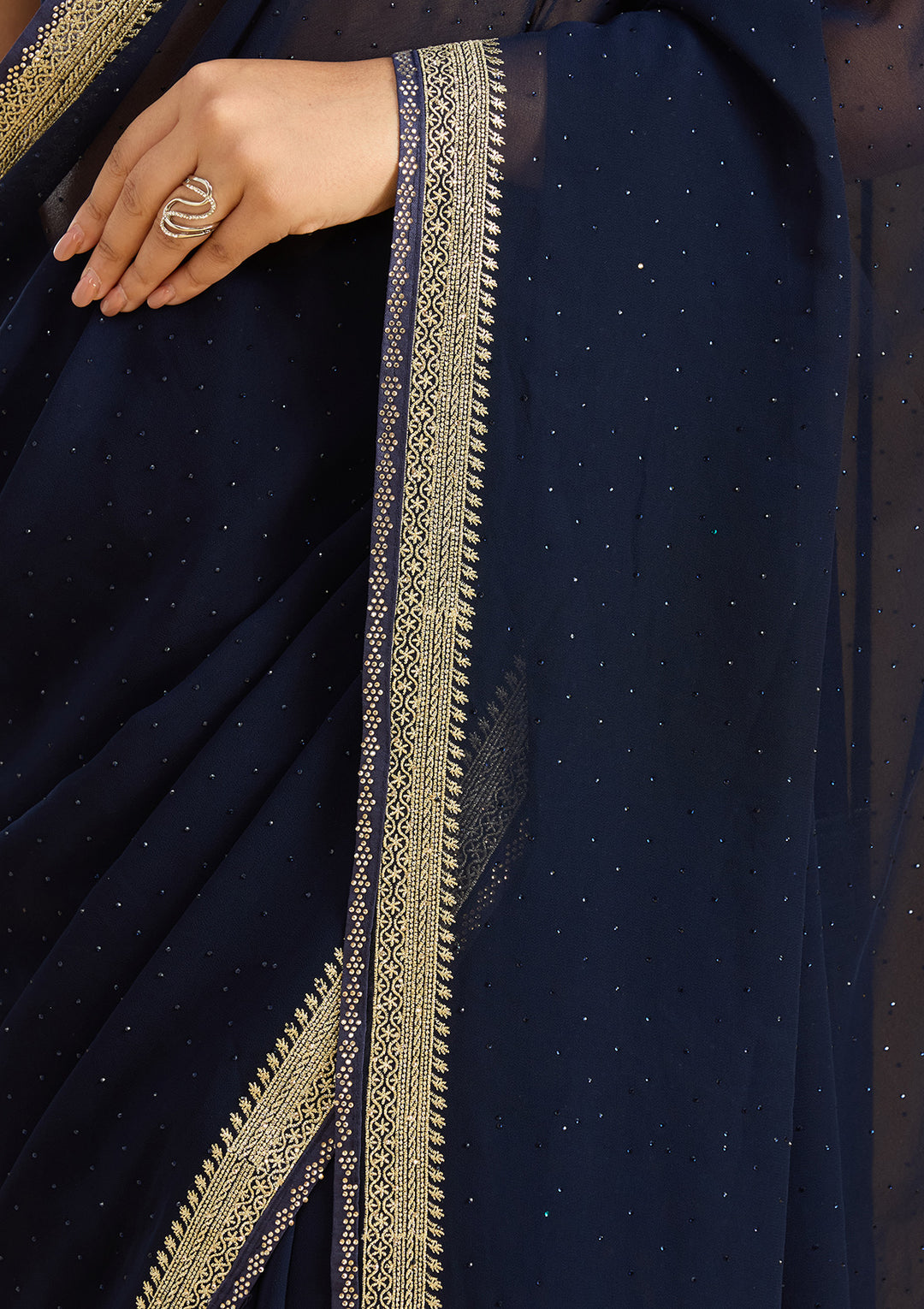 Navy Blue Zariwork (Silver) Georgette Saree