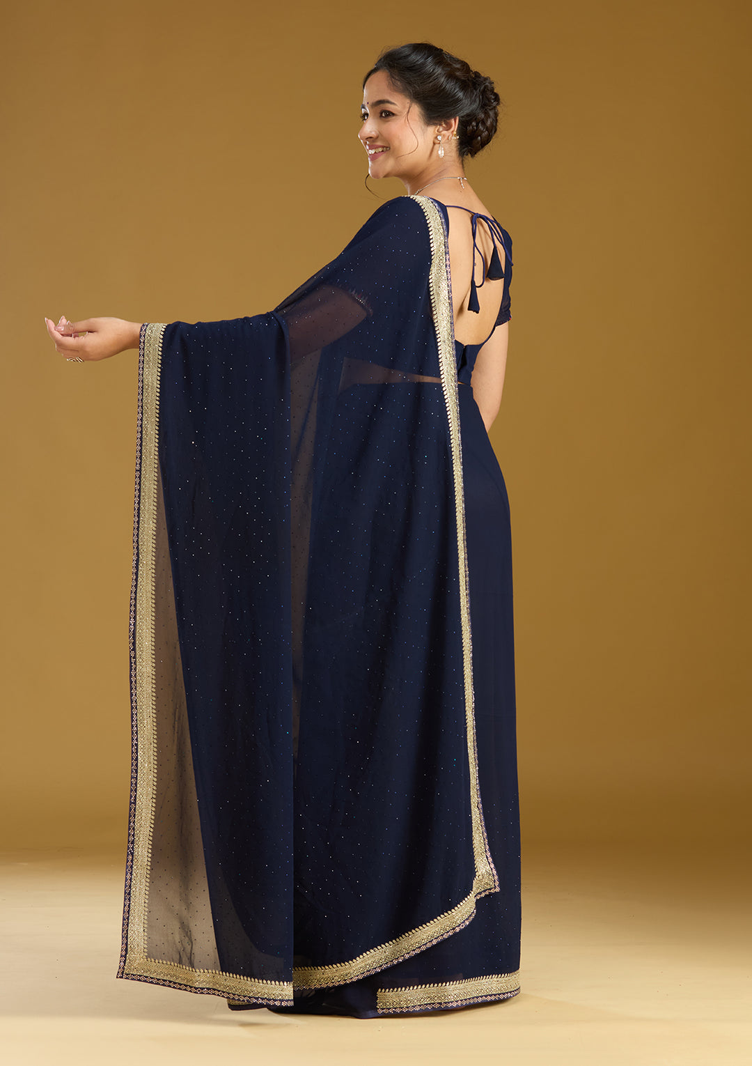 Navy Blue Zariwork (Silver) Georgette Saree