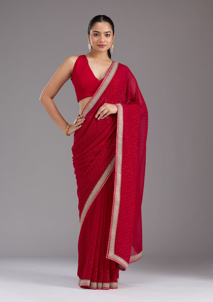 Rani Pink Zariwork (Silver) Georgette Saree