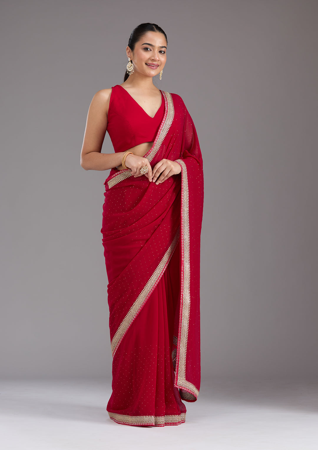 Rani Pink Zariwork (Silver) Georgette Saree