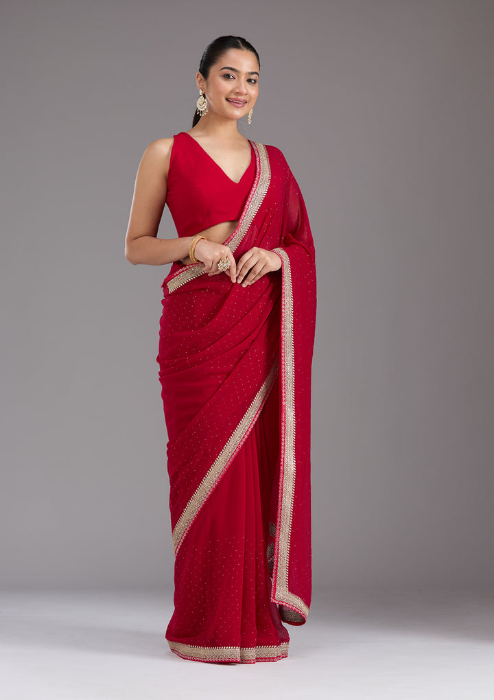 Rani Pink Zariwork (Silver) Georgette Saree