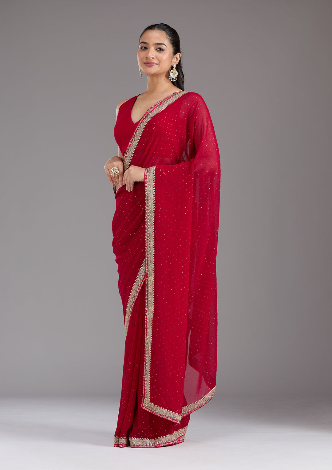 Rani Pink Zariwork (Silver) Georgette Saree