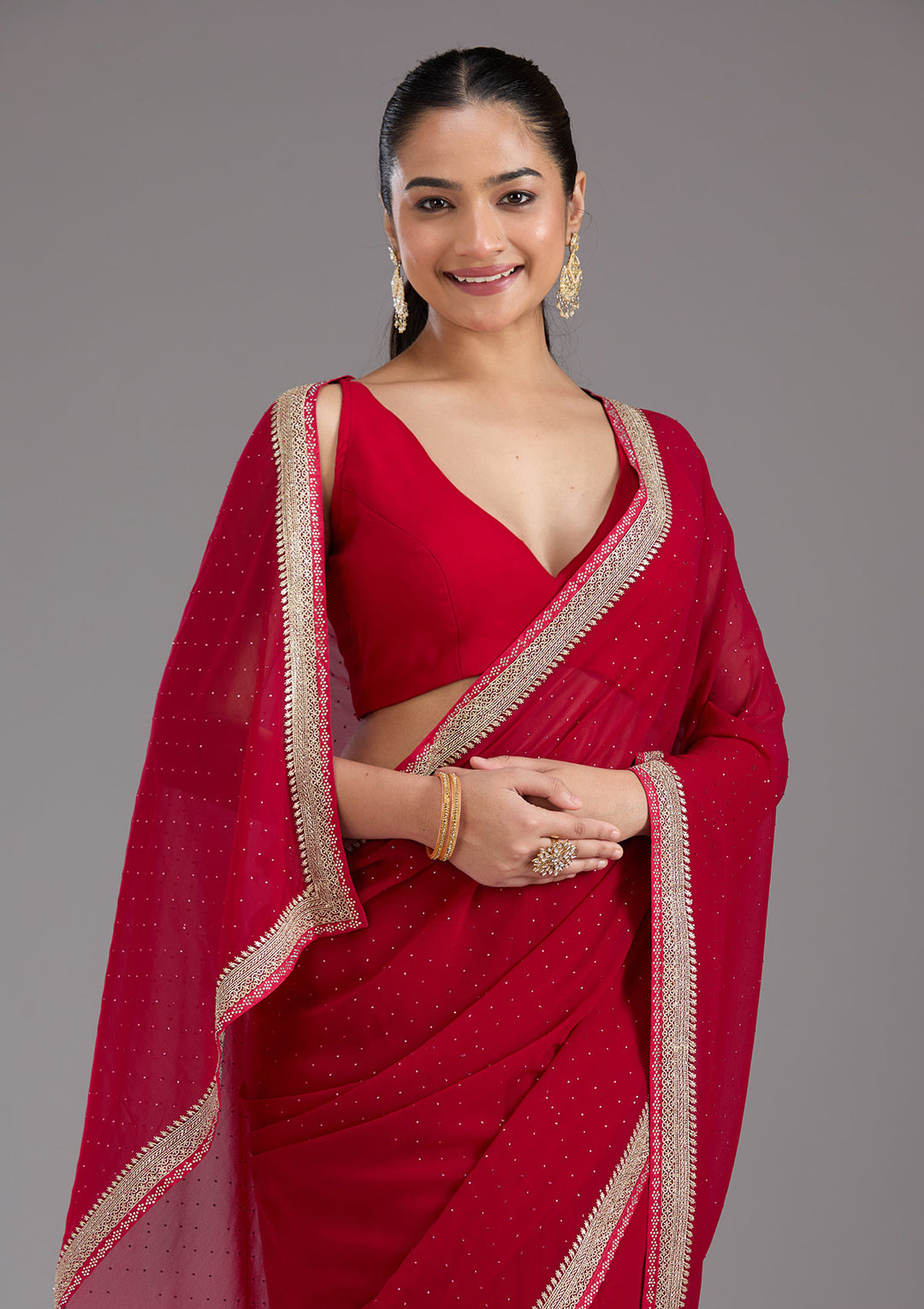 Rani Pink Zariwork (Silver) Georgette Saree