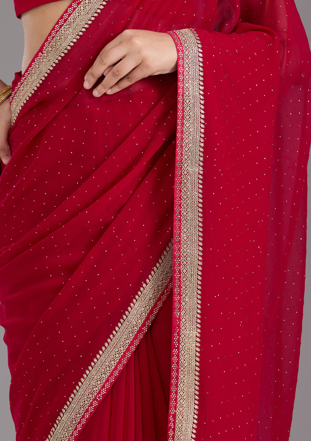 Rani Pink Zariwork (Silver) Georgette Saree