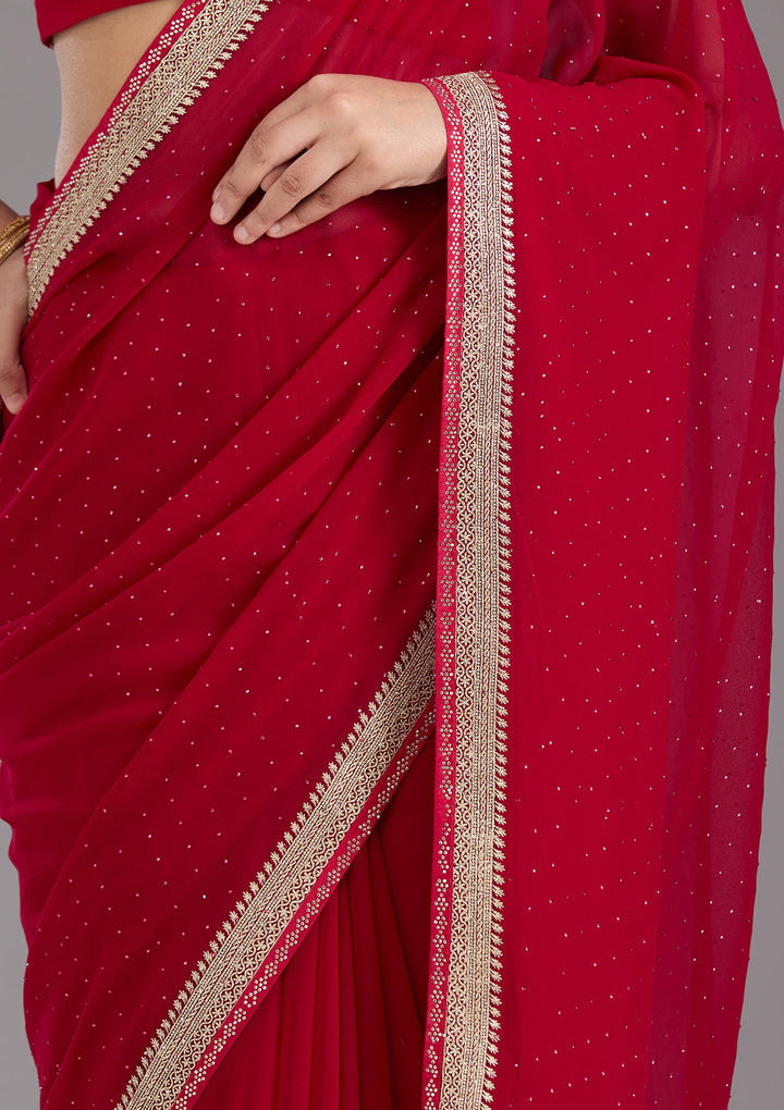 Rani Pink Zariwork (Silver) Georgette Saree