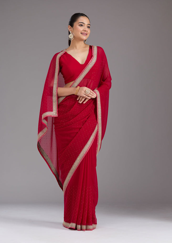 Rani Pink Zariwork (Silver) Georgette Saree