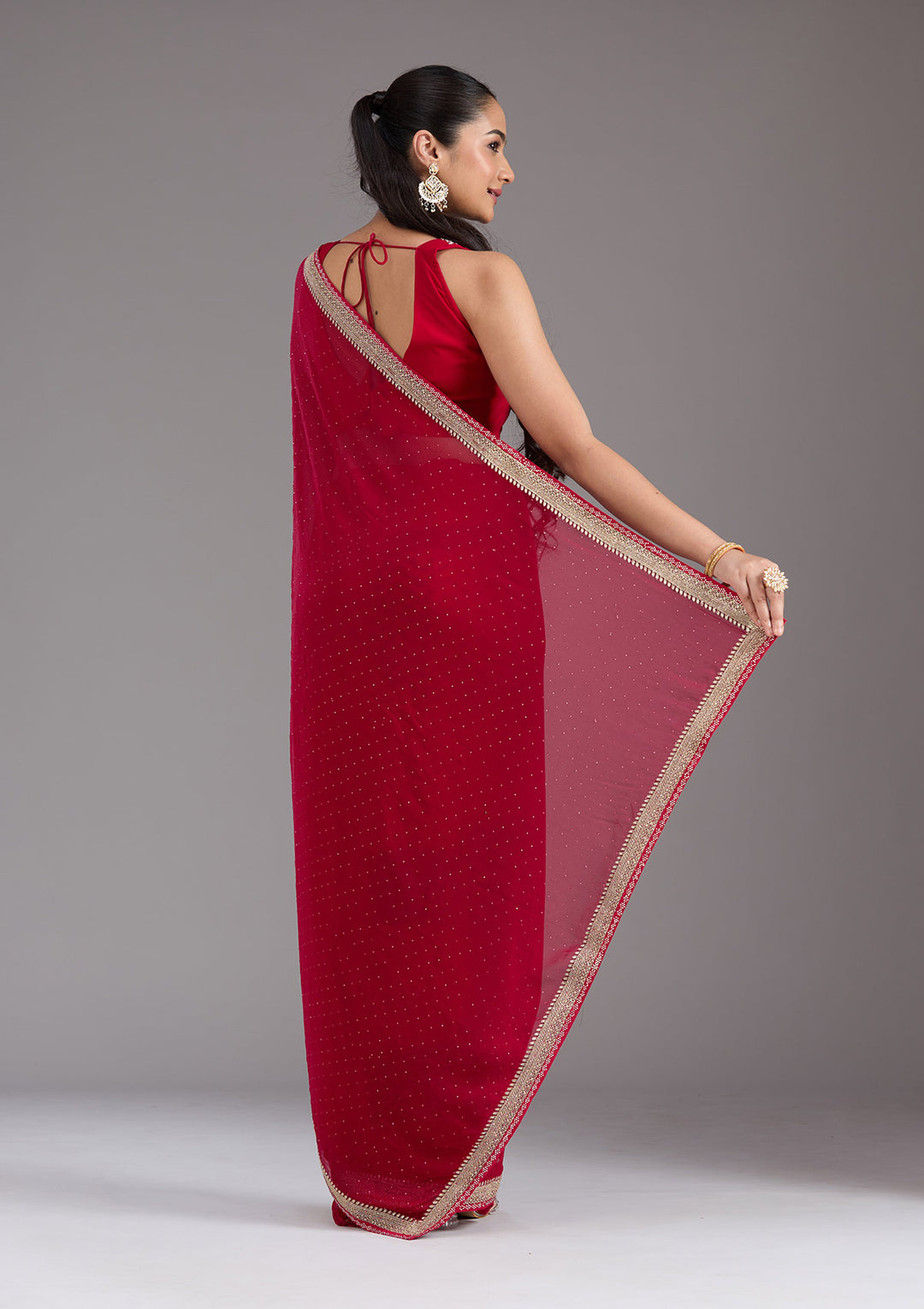 Rani Pink Zariwork (Silver) Georgette Saree