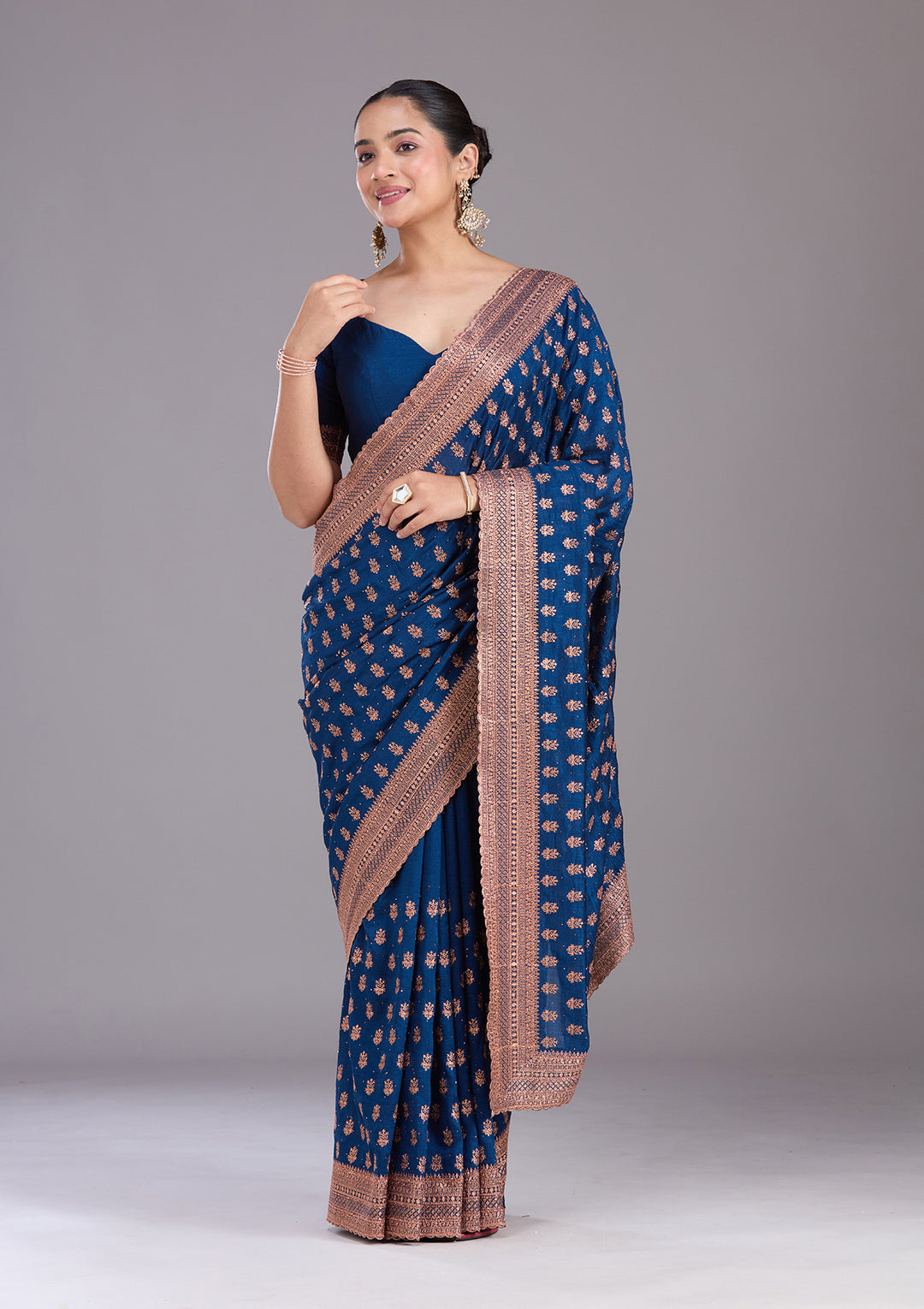 Peacock Blue Zariwork (Antique) Soft Raw Silk Saree