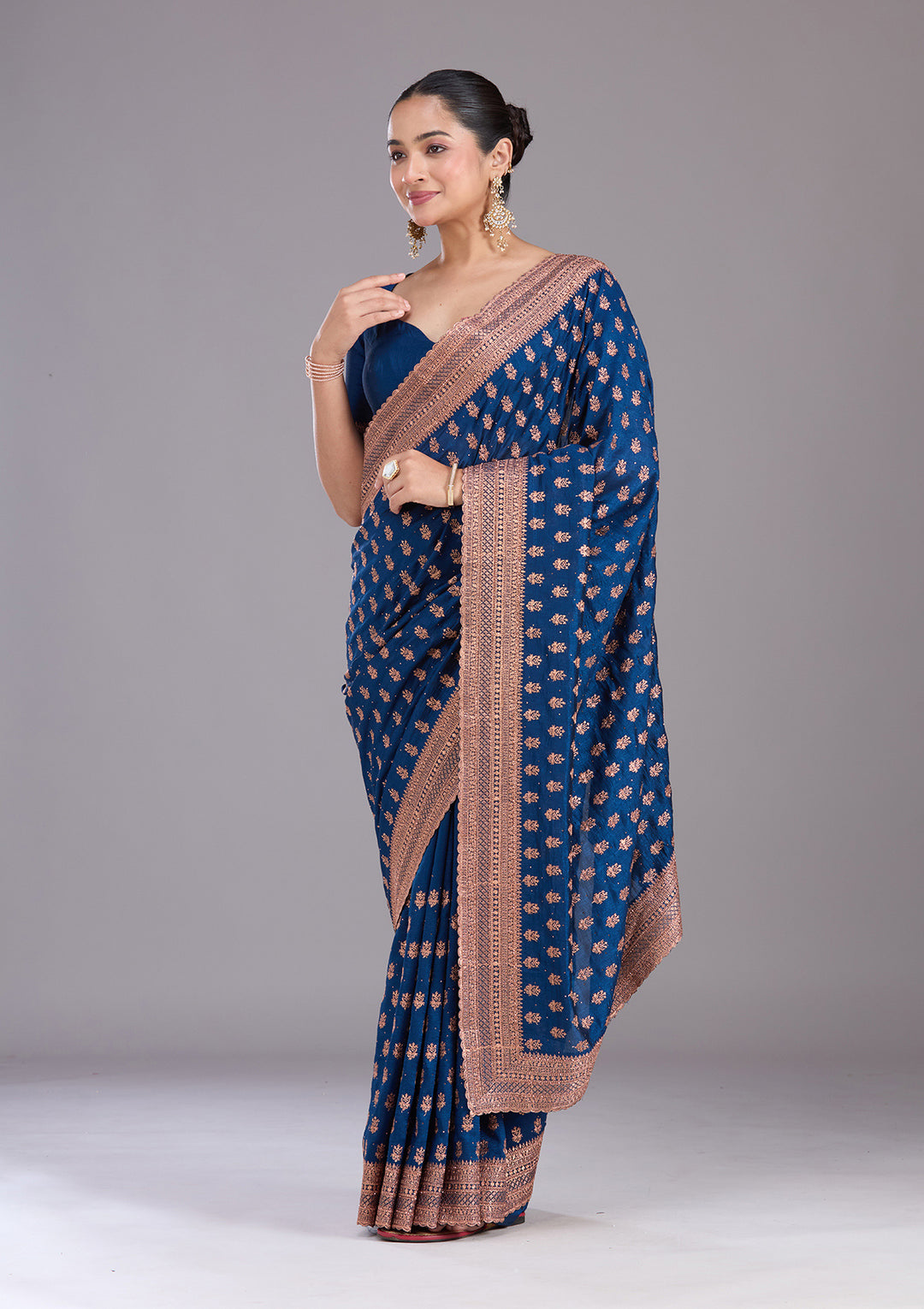 Peacock Blue Zariwork (Antique) Soft Raw Silk Saree