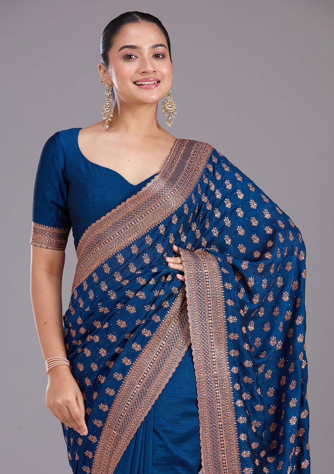 Peacock Blue Zariwork (Antique) Soft Raw Silk Saree