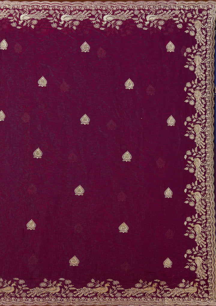 Wine Zariwork (Gold) Tissue Saree