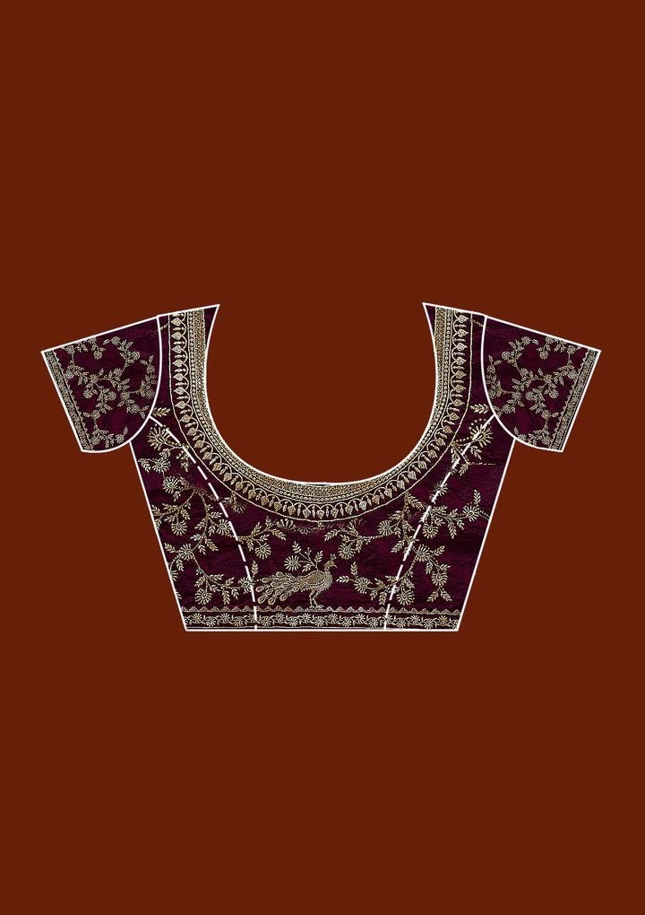Wine Zariwork (Gold) Tissue Saree
