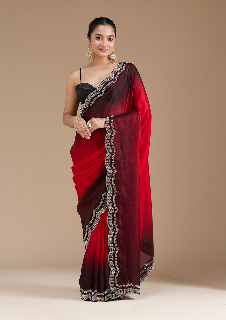 Red Stonework (Gold) Tissue Saree