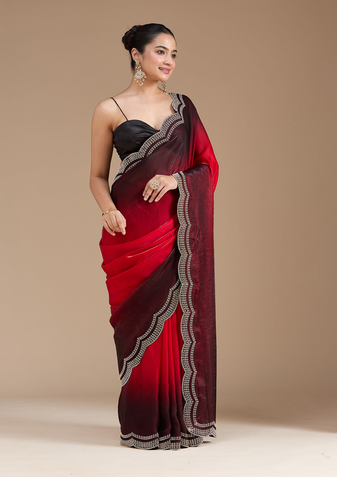 Red Stonework (Gold) Tissue Saree