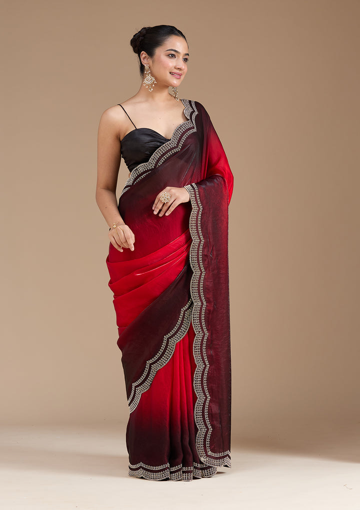 Red Stonework (Gold) Tissue Saree