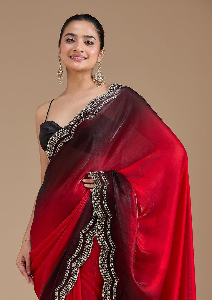 Red Stonework (Gold) Tissue Saree