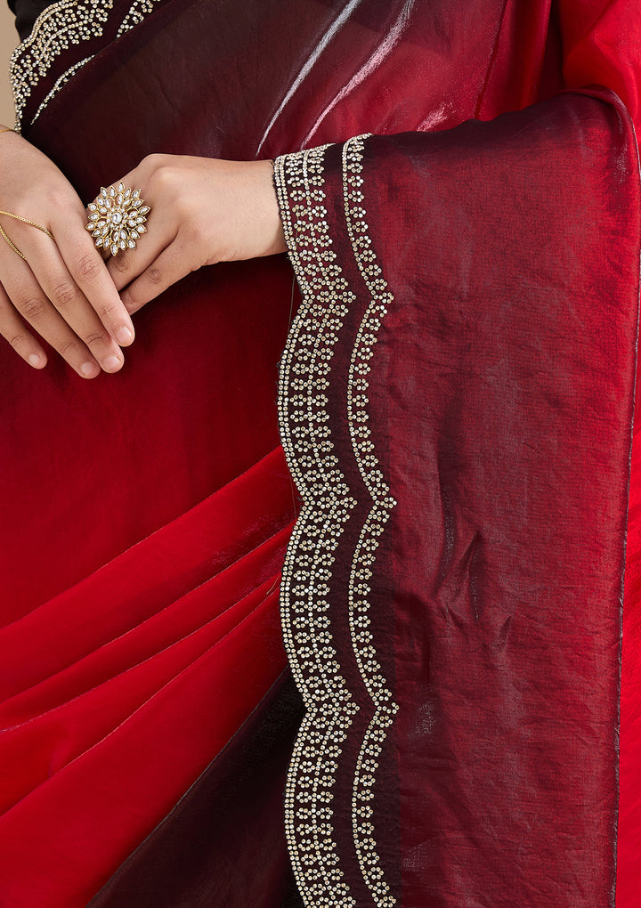 Red Stonework (Gold) Tissue Saree