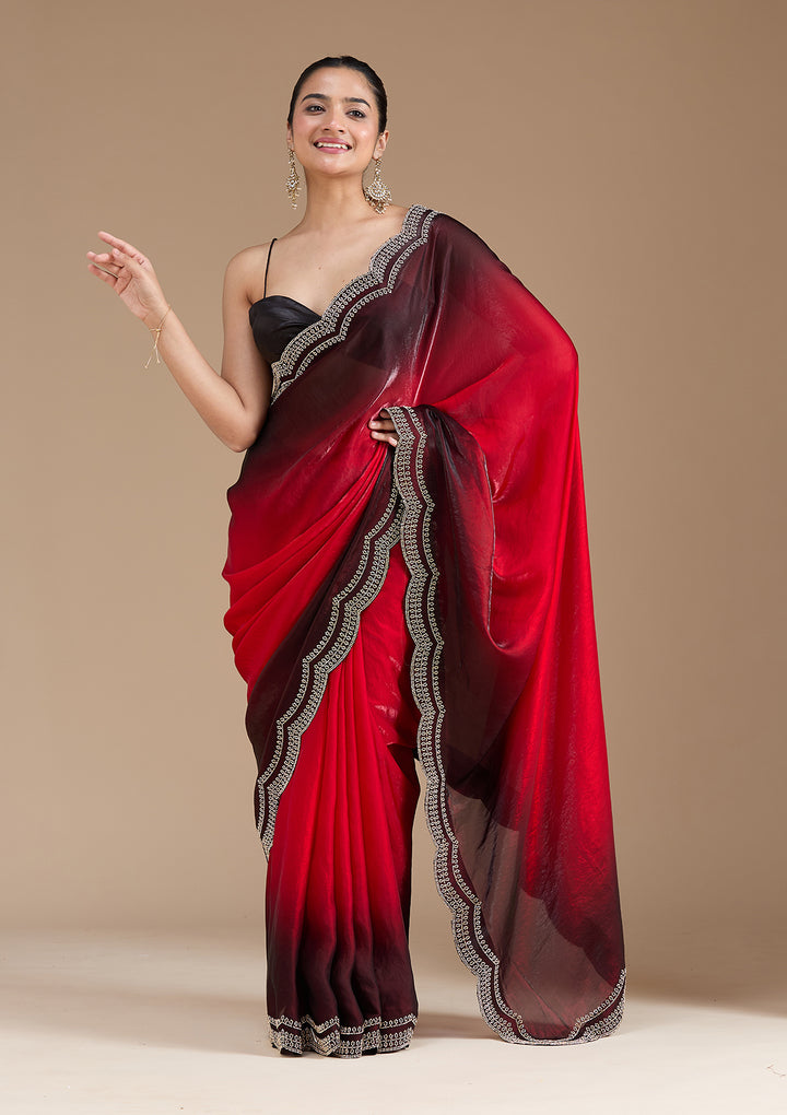 Red Stonework (Gold) Tissue Saree